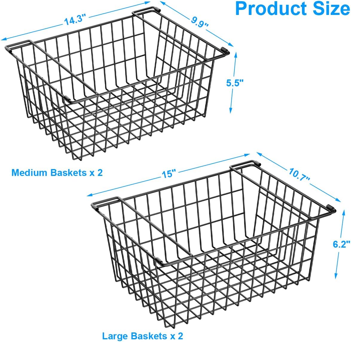 Orgneas Freezer Organizer Bins Baskets for Chest Deep Freezer, Stacking Large Container Organizer and Storage Baskets for Freezer Sort Frozen and Meats (Pack of 2)