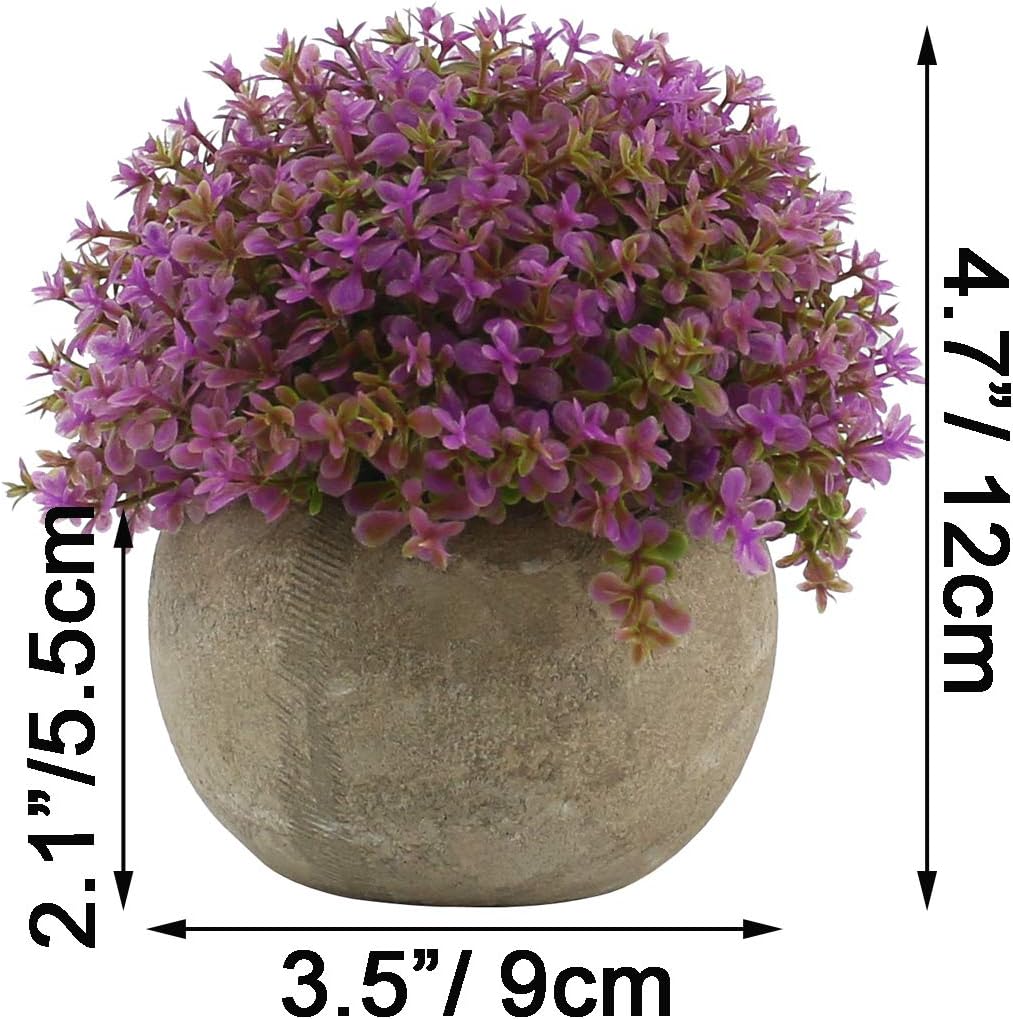 Ogrmar Mini Plastic Faux Plants in Pot/Small Topiary Shrubs Purple