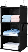 Hanging Closet Organizer and Shelves,3 Shelves with 1 Side Pockets (Black)