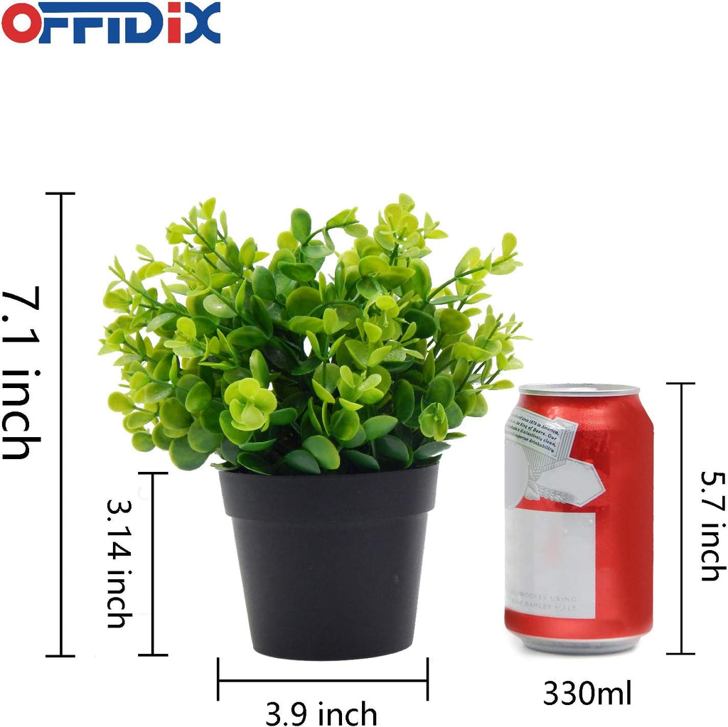 OFFIDIX Artificial Mini Plastic Eucalyptus Potted Plants for Home Office Decoration, Faux Plastic With Black Pots, Fake for Bathroom Decor