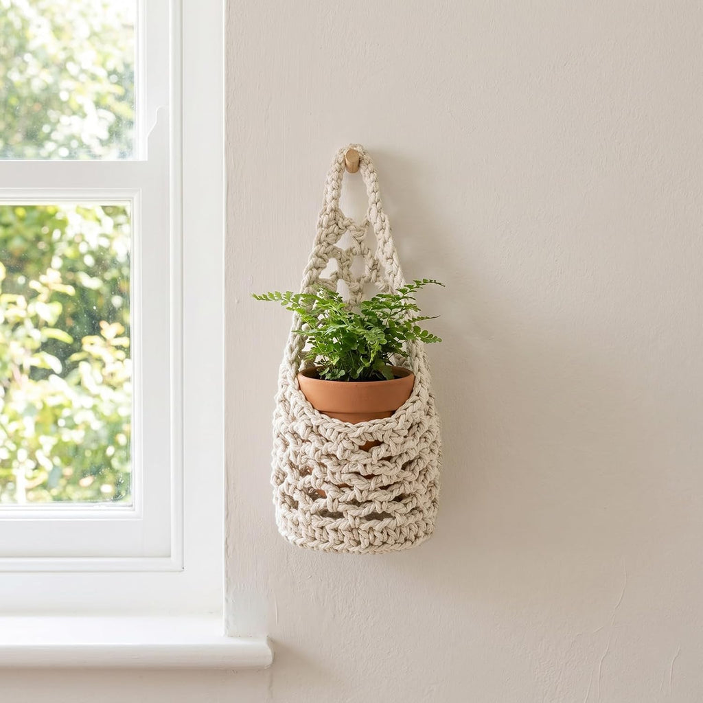 2 Pack 4-inch Macrame Wall Plant Hanger Hanging Planters, Beige