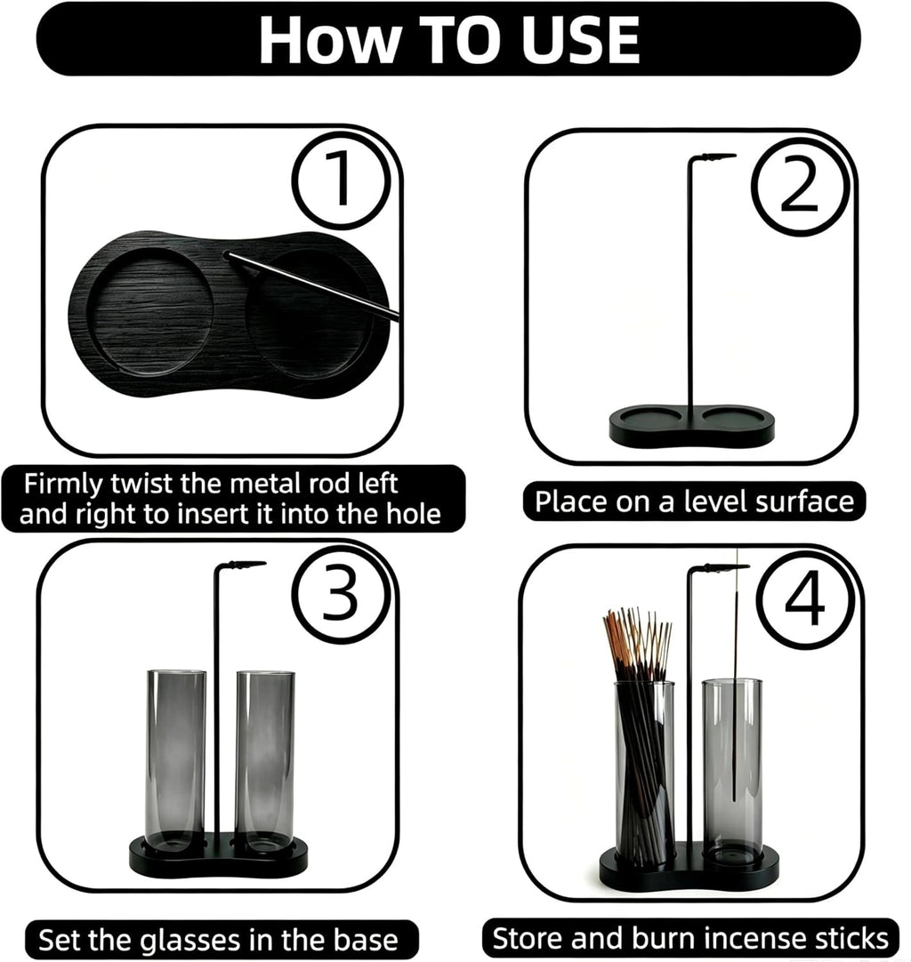 Gray Glass Incense Holder, Black Incense Sticks Burner Holder with Storage,Hang Upside Down Incense Holder for Sticks with Glass Ash Catcher for Meditation Yoga Spa Room Decor (Gray)