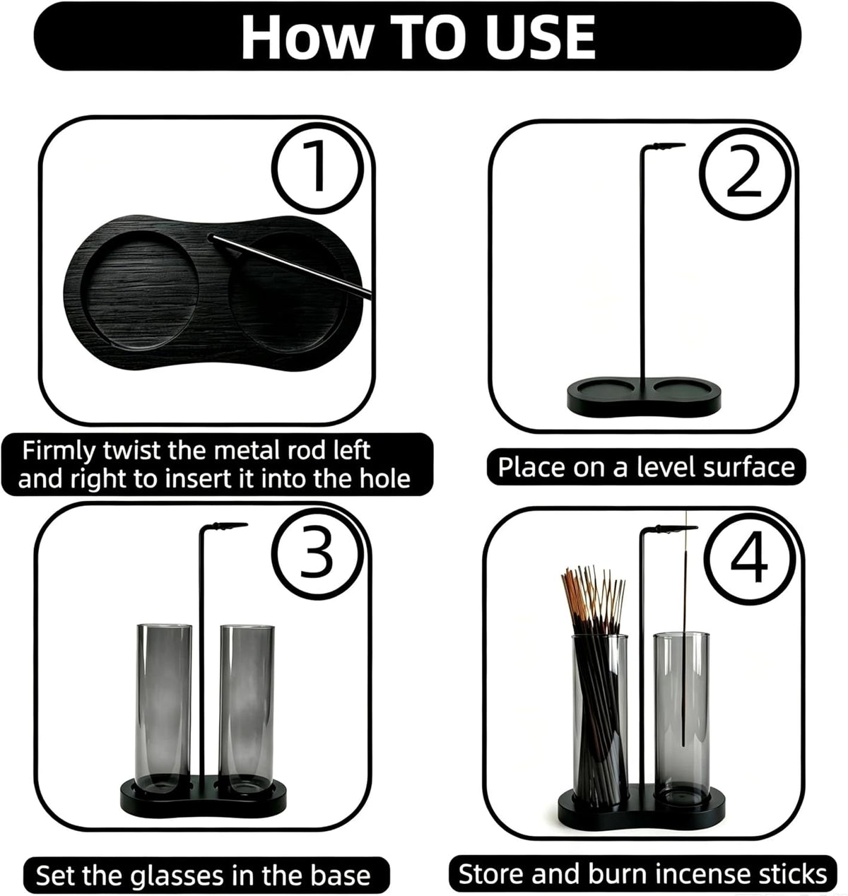 Gray Glass Incense Holder, Black Incense Sticks Burner Holder with Storage,Hang Upside Down Incense Holder for Sticks with Glass Ash Catcher for Meditation Yoga Spa Room Decor (Gray)