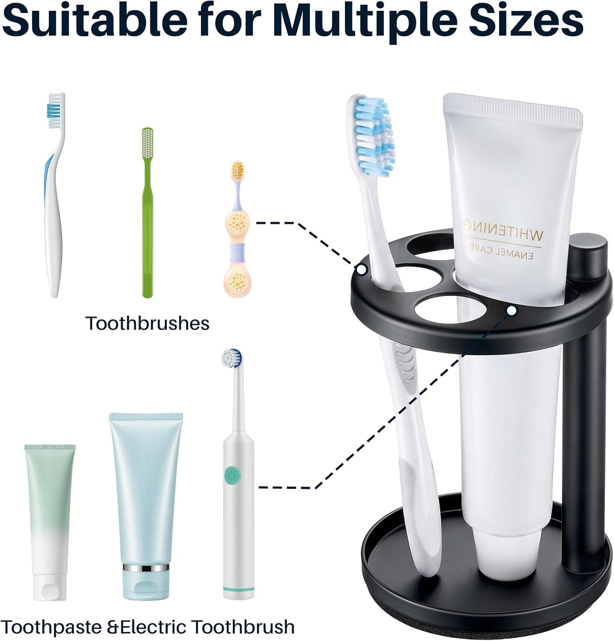 Toothbrush & Toothpaste Holder for Bathroom Countertop, Metal Electric Toothbrush Stand with Razor Slot, Ideal Design Caddy for Kids & Family, Black