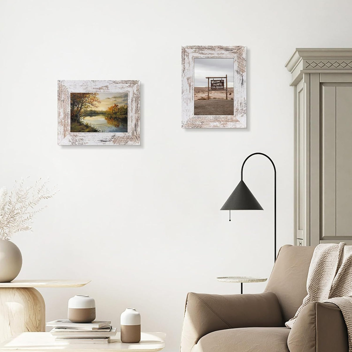 4 Pack 5x7 Picture Frames, Rustic White, Real Glass, Wall&Tabletop Display