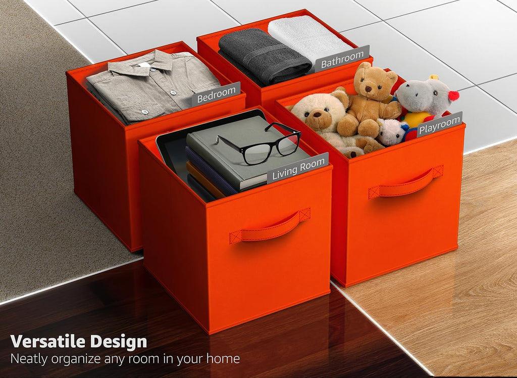 Sorbus Fabric Storage Cubes, 6-Pack Foldable Bins (11 Inch, Orange)