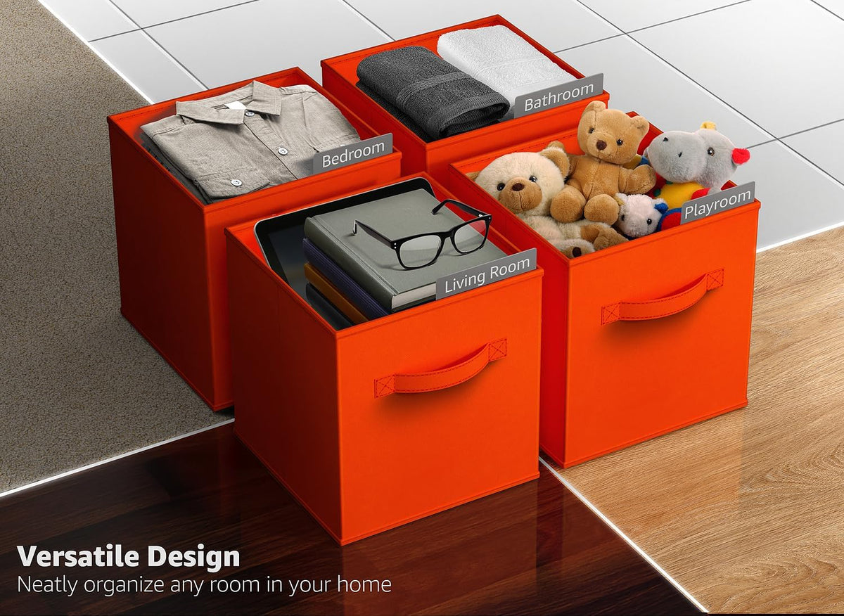 Sorbus Fabric Storage Cubes, 6-Pack Foldable Bins (11 Inch, Orange)