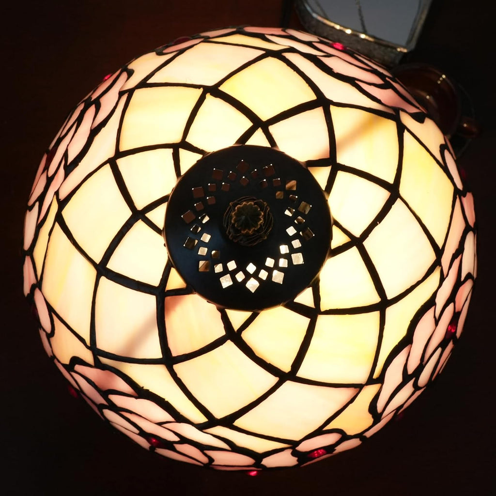 Tiffany Lamp Stained Glass Table Lamp Cherry Blossom Pink Small Bedside Lamp Living Room Dining Room Office Decoration Desk Lamp Home Decoration Creative Gift