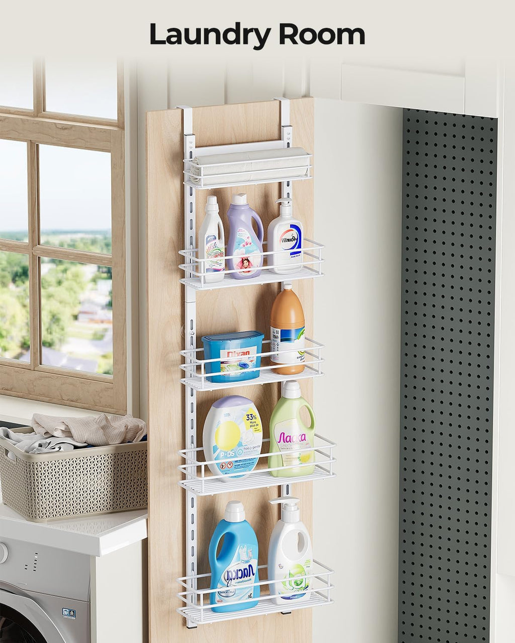5-Tier Narrow Pantry Door Organizer,Over the Door Pantry Organizer,White