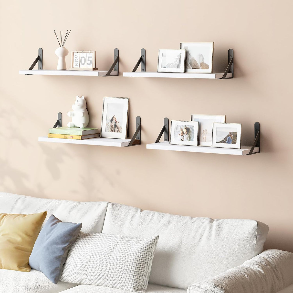 YGEOMER 16.5 Inch Floating Shelves for Wall Home Decor, White, Set of 6