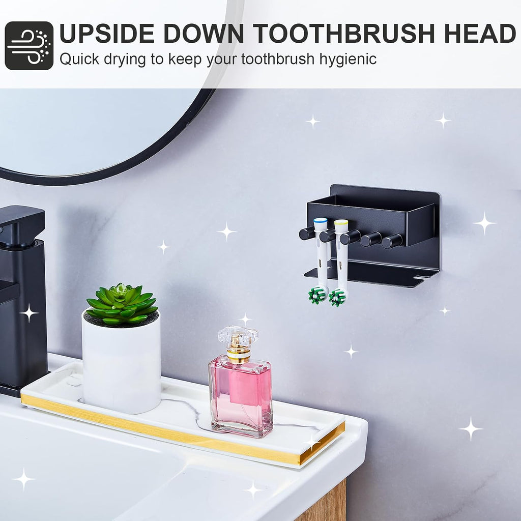 Electric Toothbrush Head Holder, Electric Toothbrush Holders Wall Mounted, Electric Head Holder, Brush Head Storage, Brush Head Holder Toothpaste Holder for Bathrooms (Black, Small)