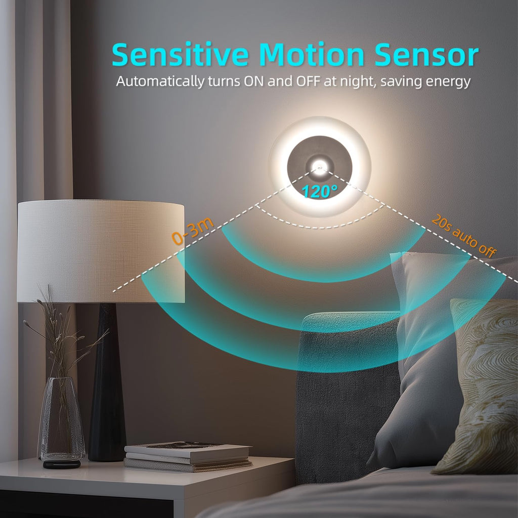 DAMI Rechargeable Motion Sensor Night Light Indoor, 1200mAh LED Closet Light with 3 CCT (3000K/4500K/6500K), Dimmable, Magnetic Stick-On Stair Lights for Hallway, Bedroom(2 Pack)
