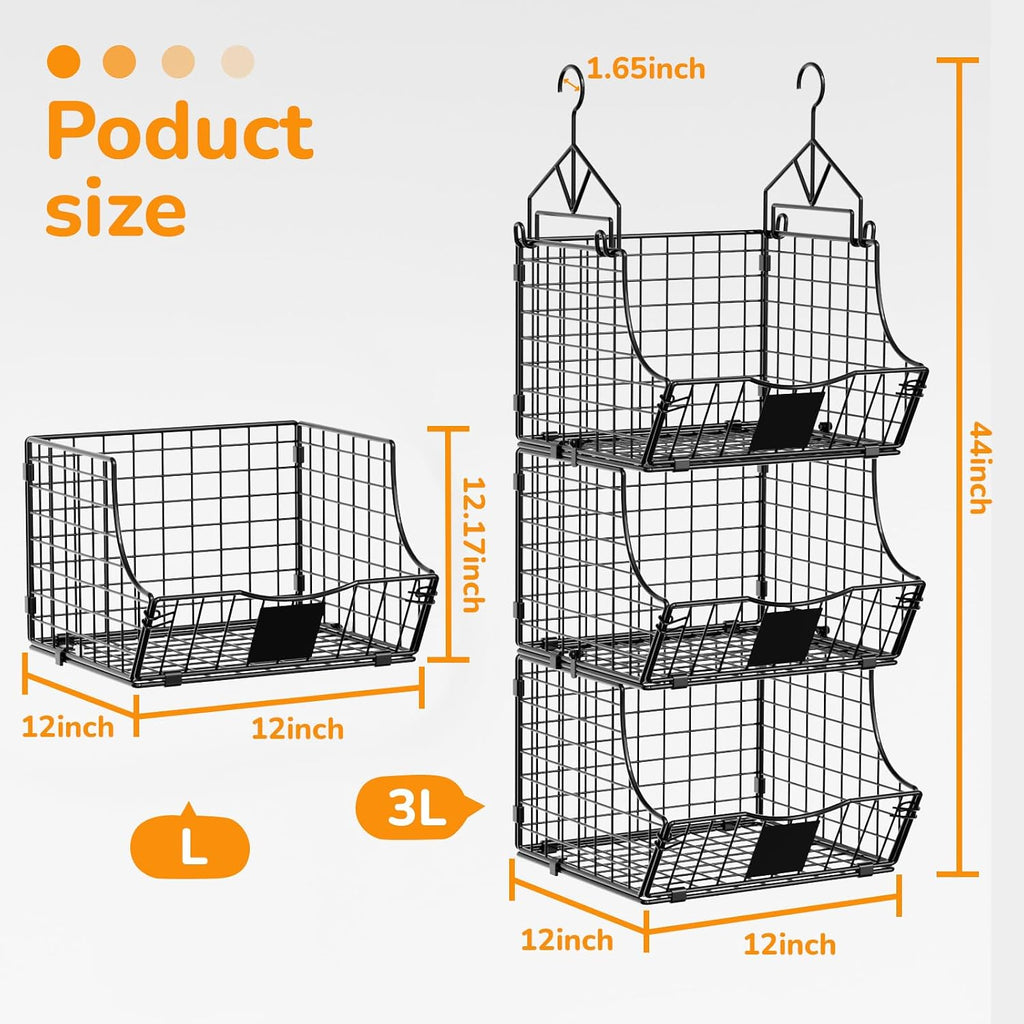 Hanging Closet Organizers and Storage, 5 Tier Closet Shelf Clothes Organizer with 2 S-Hooks, Multi-Functional Iron Wire Baskets, for Clothing, Sweaters, Handbags, Hat, Canned