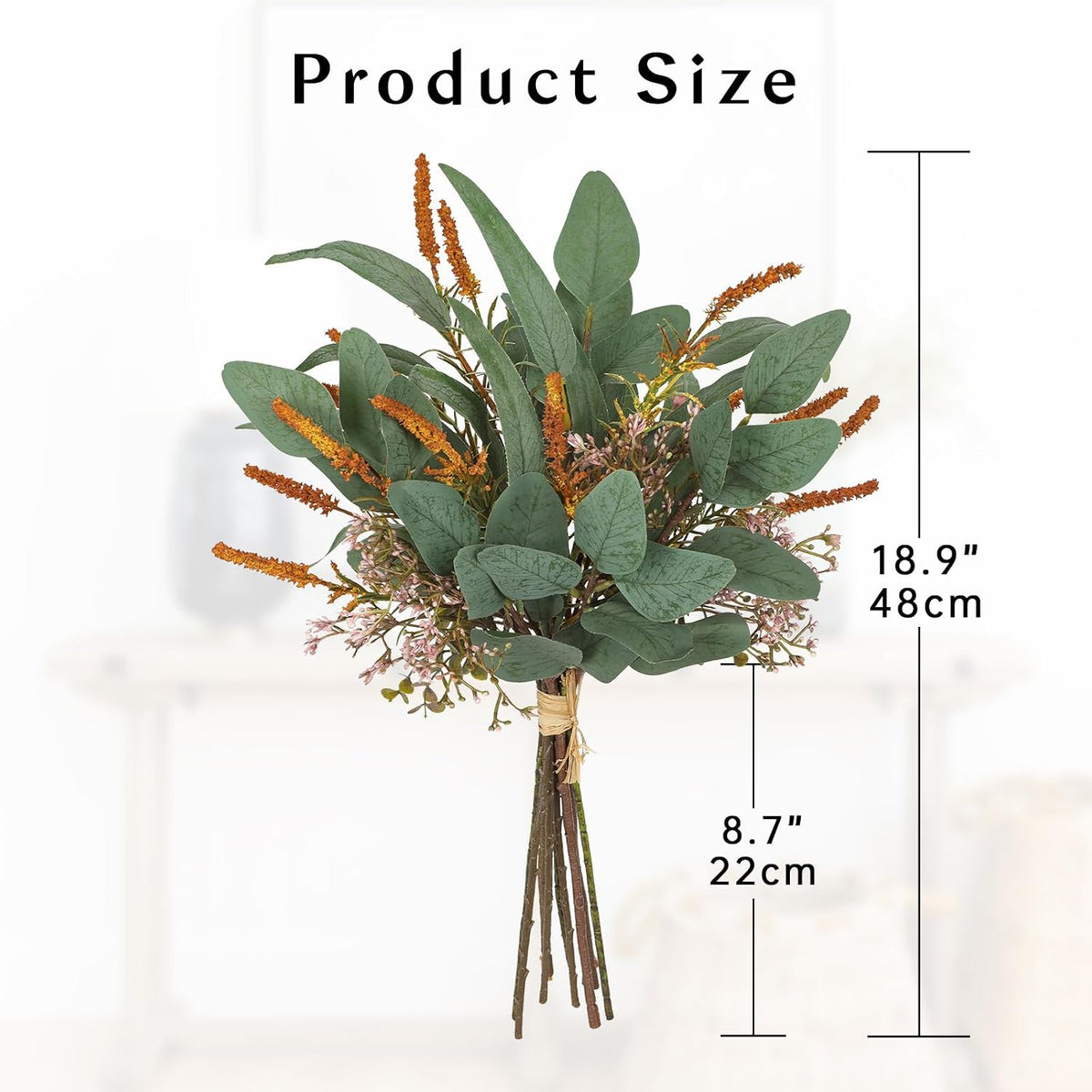 Briful Fall Artificial Eucalyptus Bouquet with Orange Sage Leaves – Autumn Faux Greenery Bush with Raffia Wrap for Farmhouse, Kitchen, Table, and Seasonal Home Décor
