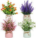 Yoratee 4pcs Artificial Pot Flowers Small Fake Plants with Pot Mini Potted Plants for House Office Tabletop Decoration