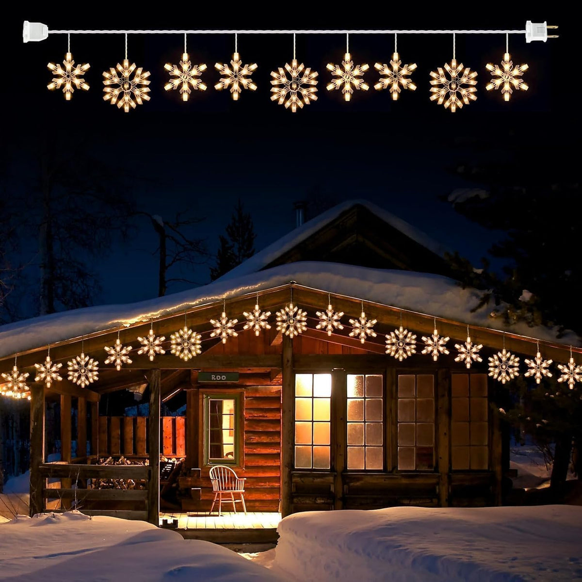 Minetom Snowflake Christmas String Lights with 9 Drops - 13ft 150 Mini Bulb Icicle Lights with Clips, Plug-in Connectable Hanging Lights for Front Porch House Tree Pation Decor