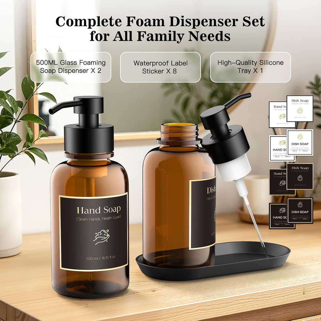 16.9 Oz Glass Foaming Soap Dispenser 2 Pack (Amber)