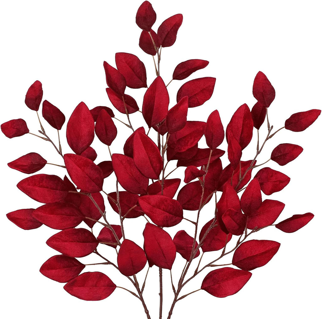 Briful 3-Pack 29.5-Inch Artificial Fall Eucalyptus Stems, Burgundy