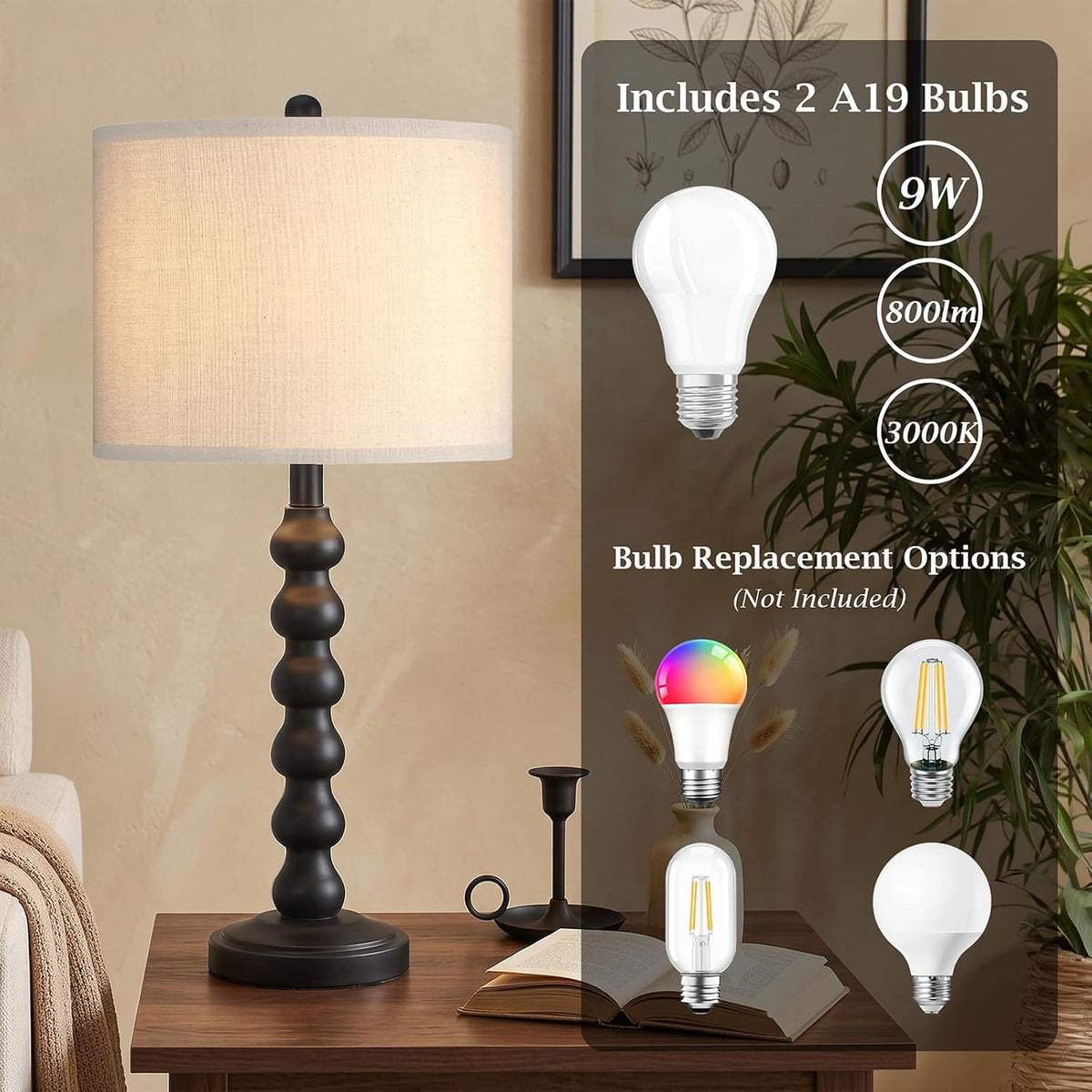 Lovlast 27" Farmhouse Modern Black Table Lamps for Living Room Bedroom