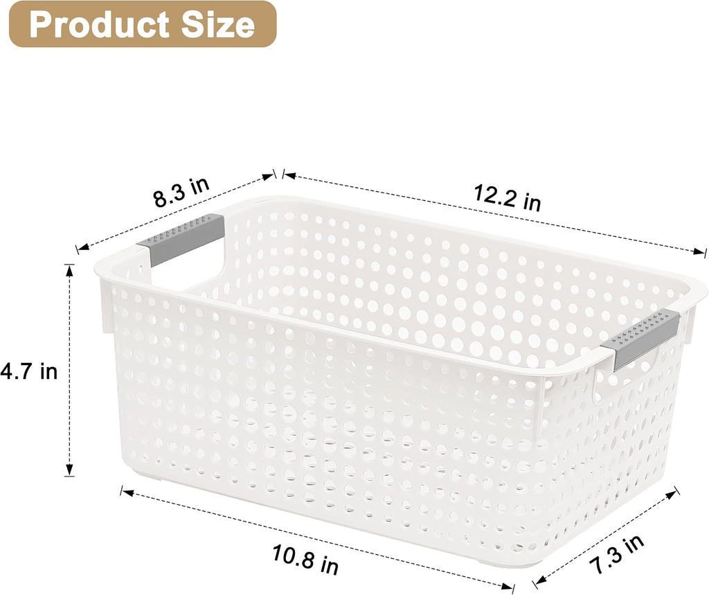 Soddeph 4-Pack Hollow Plastic Storage Baskets with Handles(White, Medium)