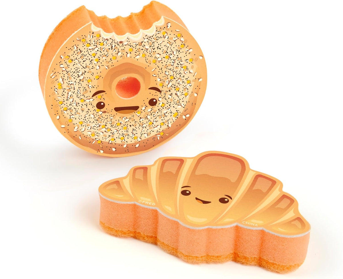 Genuine Fred Daily Bread Kitchen Sponges, Set of 2, Croissant and Bagel Inspired Sponges, Fun and Quirky Kitchen Accessory