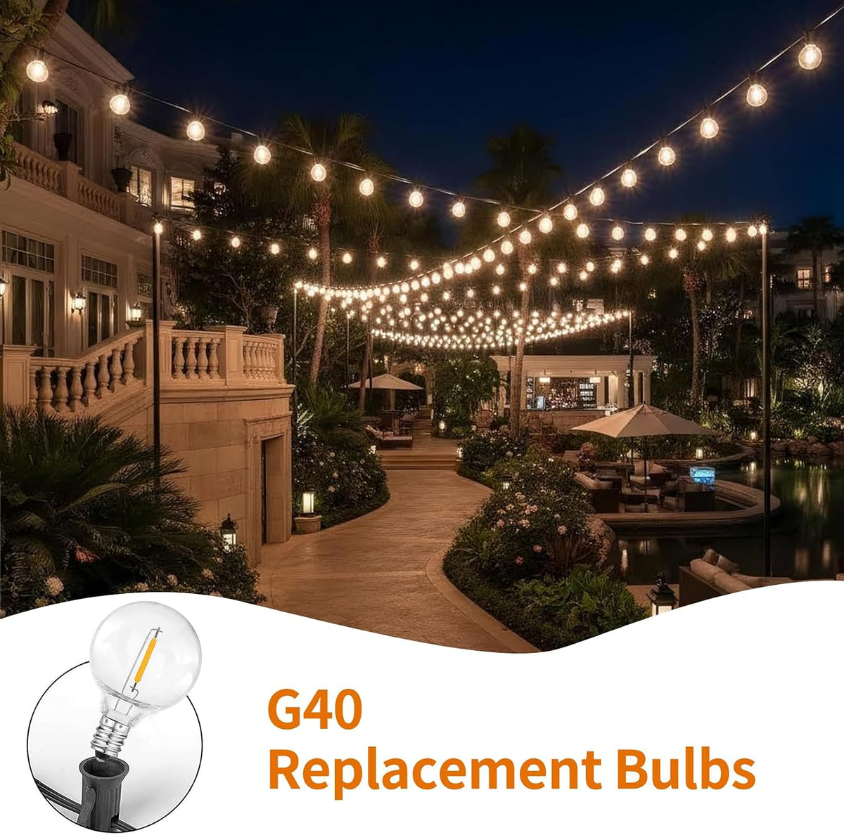 10PK G40 LED Replacement Bulbs, 0.6W 2700K Warm White, E12 Base