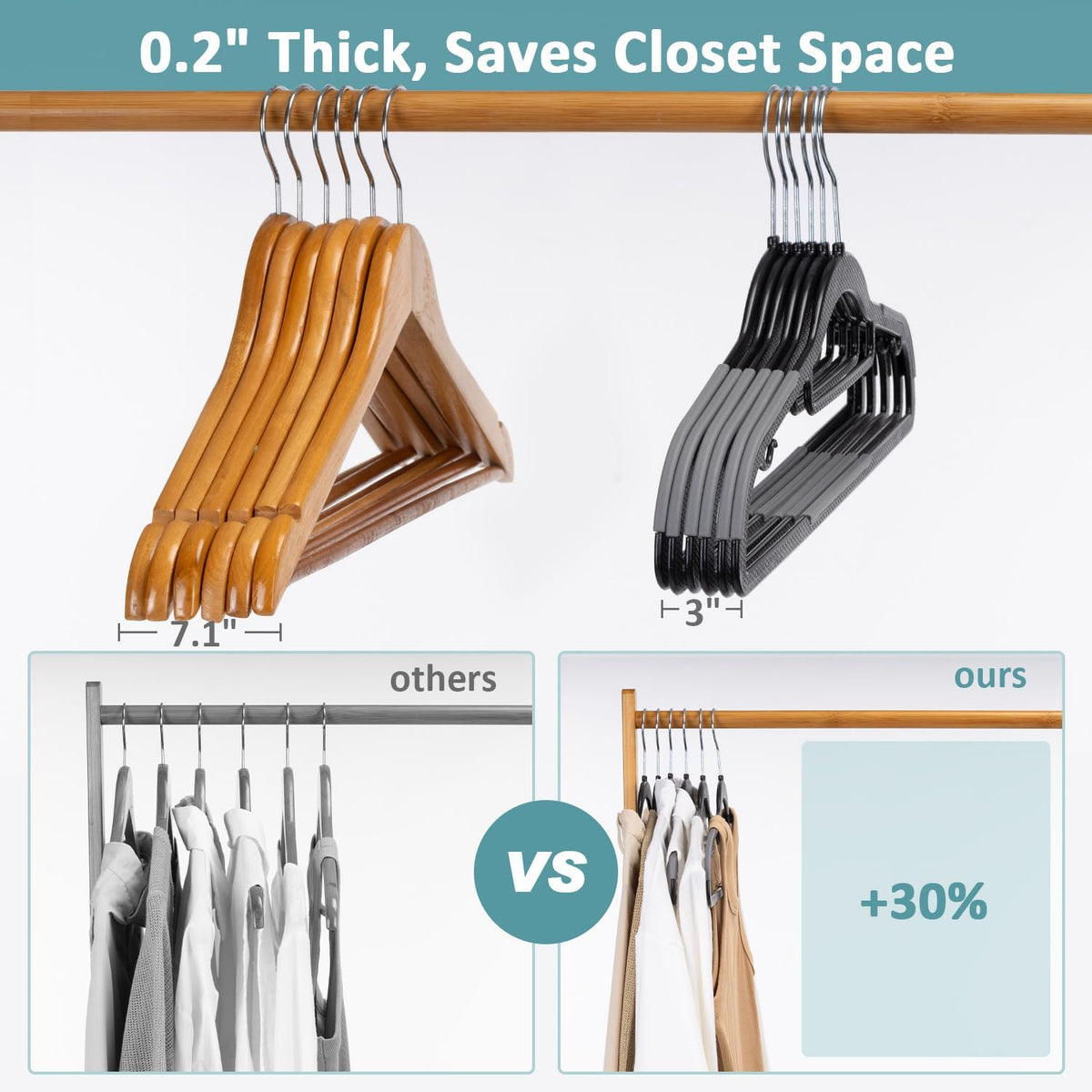 30-Pack Plastic Clothes Hangers, Space Saver, Non Slip, 360° Swivel Hook, 0.2 Inches Slim, Sturdy Heavy Duty Coat Hangers, Durable Hangers for Suits, Black and Dark Gray