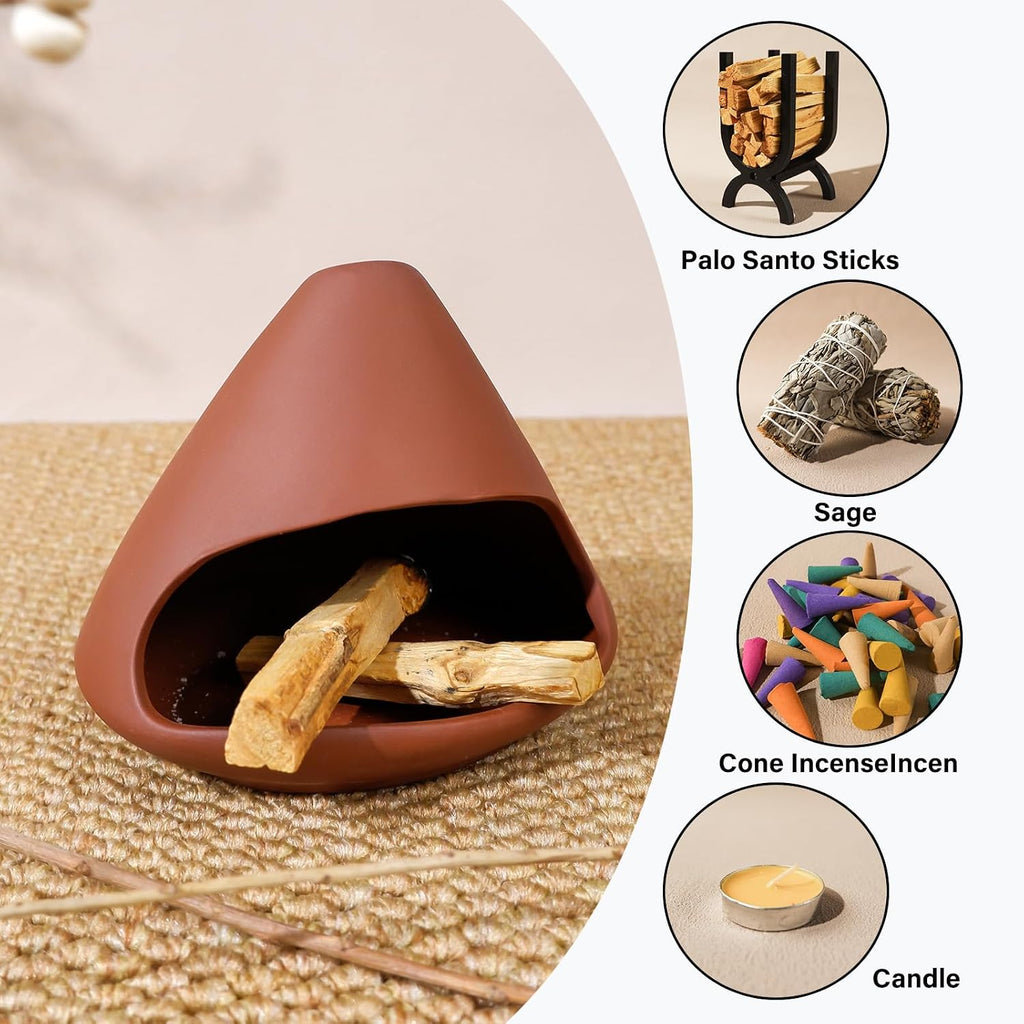 MOUGIGI Terracotta Zongzi Palo Santo Holder,Elegant Sage Cone Incense Dish