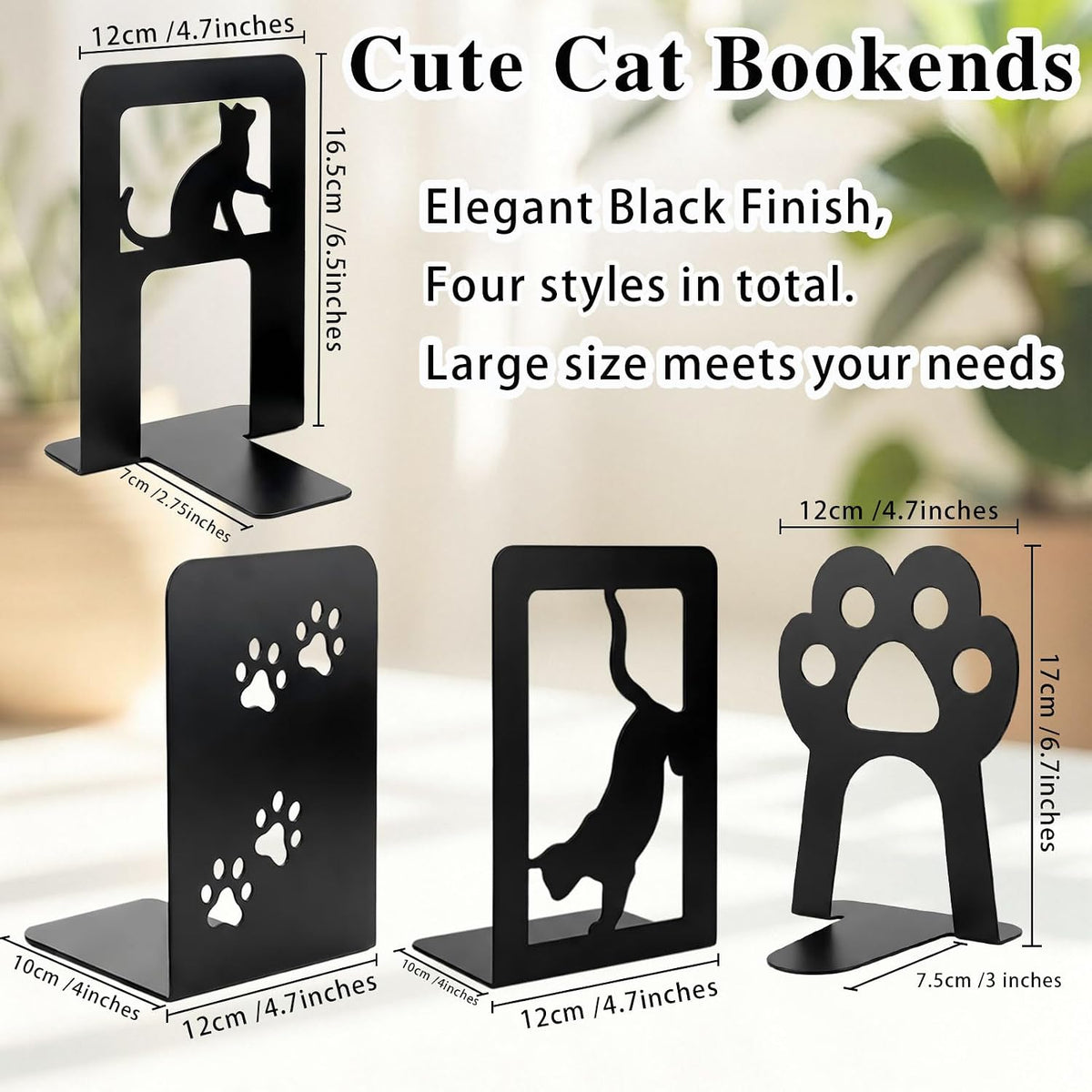 Metal Book Ends, Cat Decorative Bookends, 8 Pcs