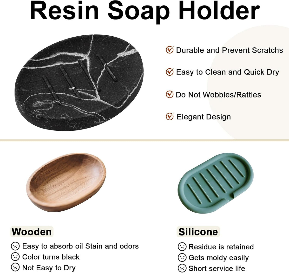 Resin Marble Look Soap Dish 2 Pack Black Bar Soap Holder for Bathroom Shower Soap Tray for Kitchen Sink