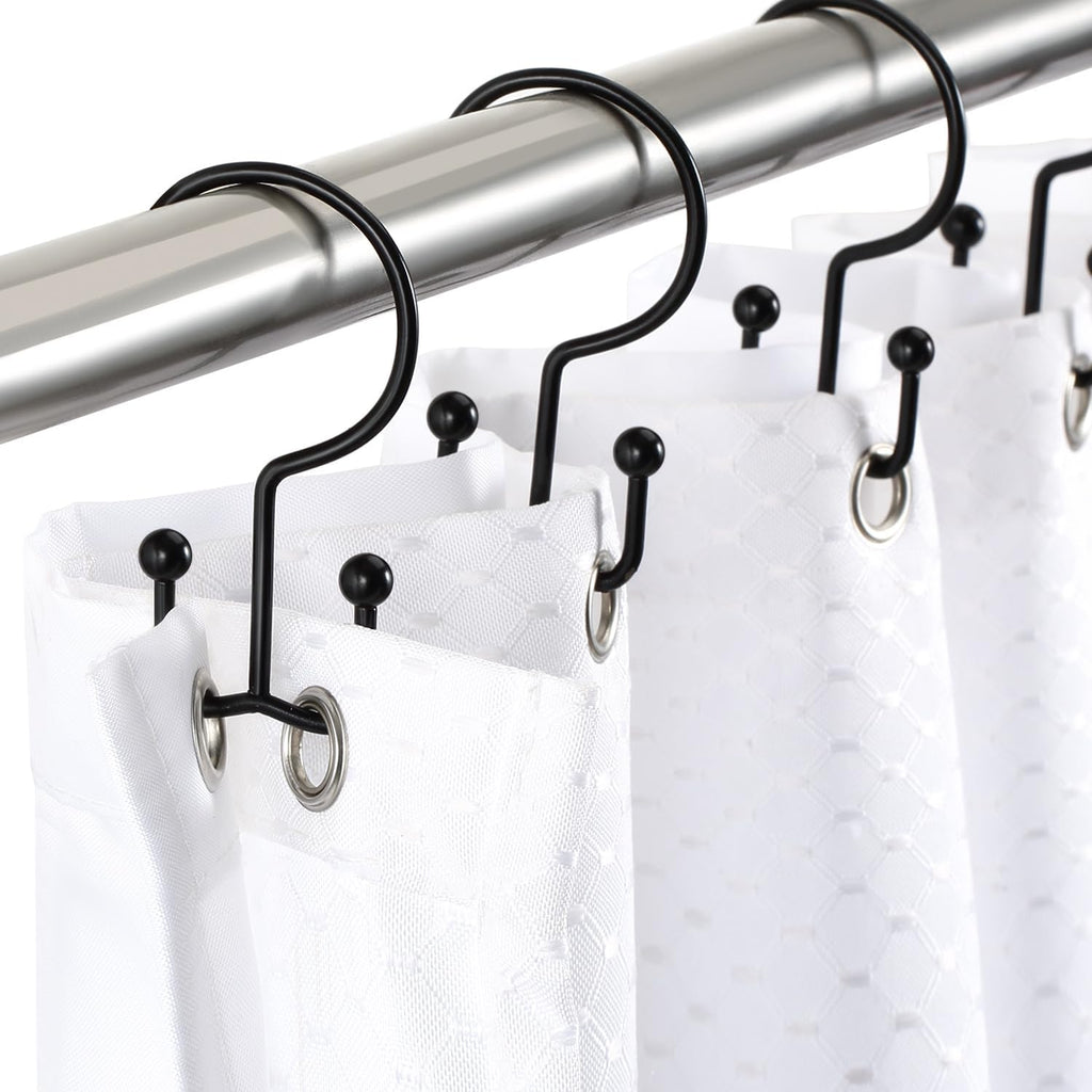 CHICTIE Black Shower Curtain Hooks, Double Shower Curtain Rings, Stainless Steel Shower Curtain Hooks Rings Rust Proof, Anti-Drop Shower Hooks Hangers for Shower Curtain Rods Bathroom (12 Pack)