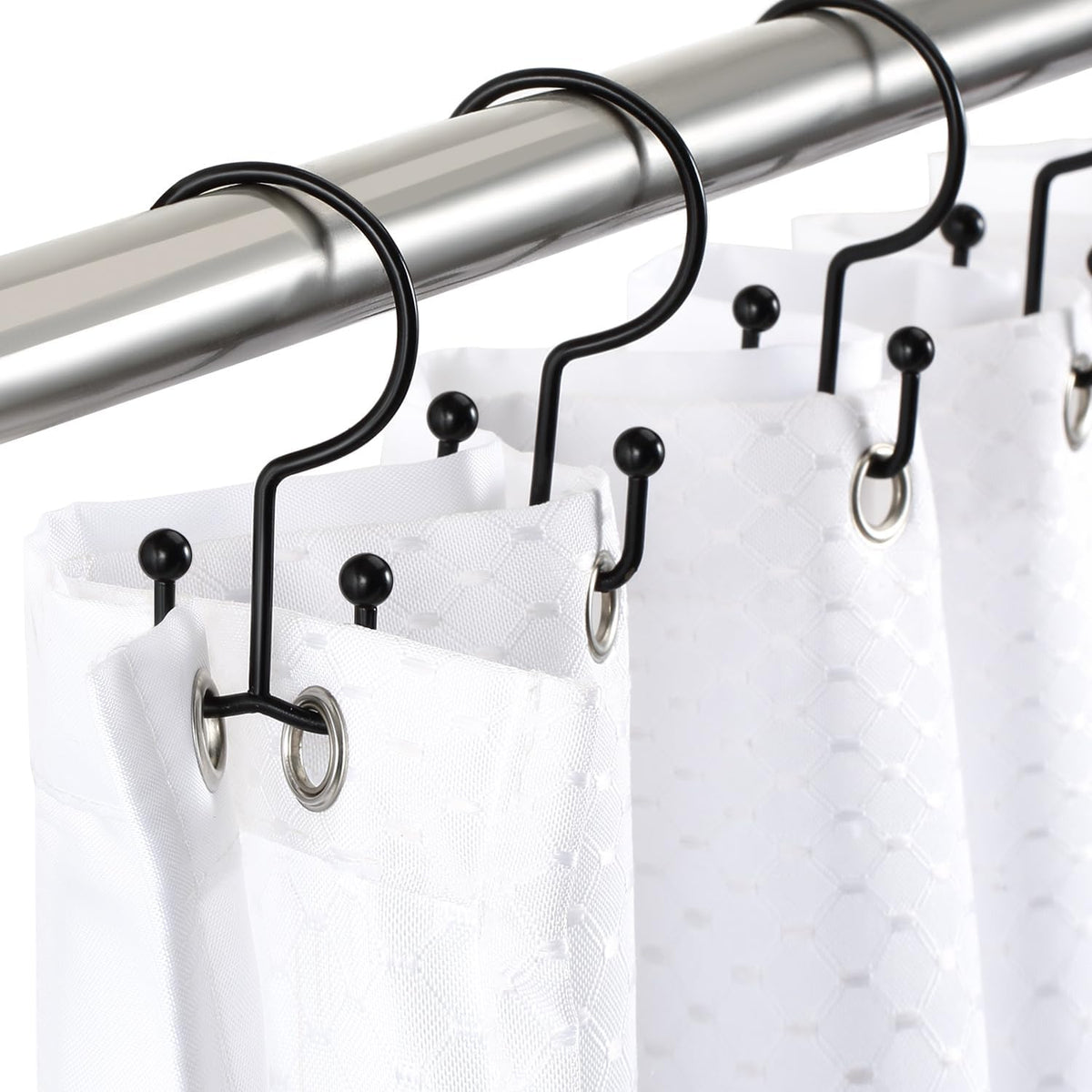 CHICTIE Black Shower Curtain Hooks, Double Shower Curtain Rings, Stainless Steel Shower Curtain Hooks Rings Rust Proof, Anti-Drop Shower Hooks Hangers for Shower Curtain Rods Bathroom (12 Pack)
