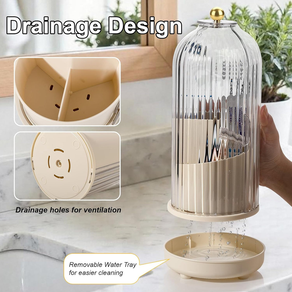 Toothbrush Holders with Cover Toothpaste Organizer for Bathroom, Beige