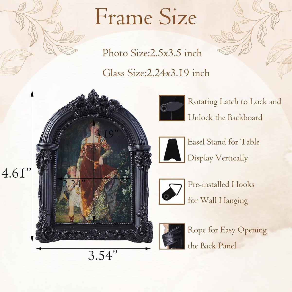 Black Antique Picture Frames 2.5x3.5 Ornate Arched Vintage Picture Frames with Glass Front for Wall Hanging and Tabletop Photo Gallery Wall Decor Vintage Home Decor