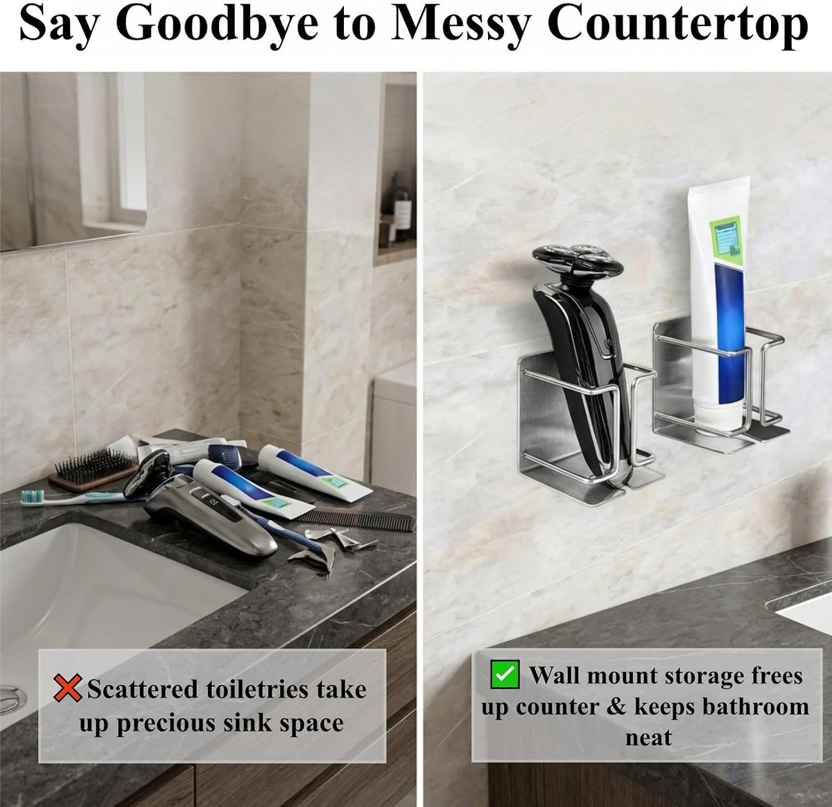 Electric Razor Holder Wall Mount, Stainless Steel Shaver Organizer Shelf