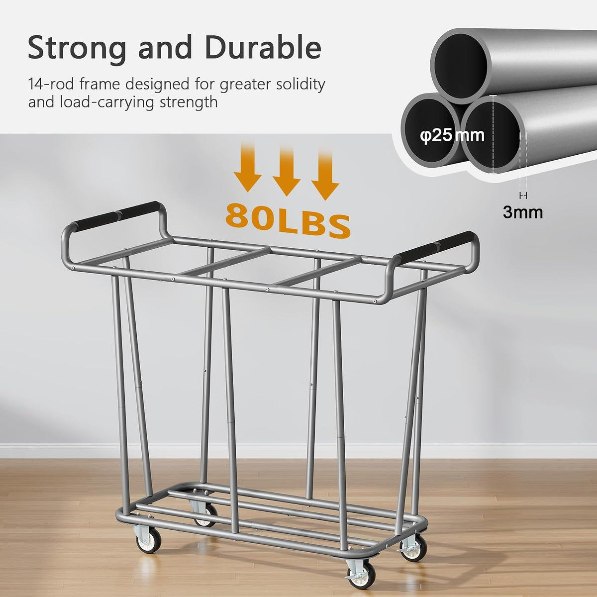 Gewudraw 3 Section Rolling Laundry Sorter Cart with Wheels, 360L