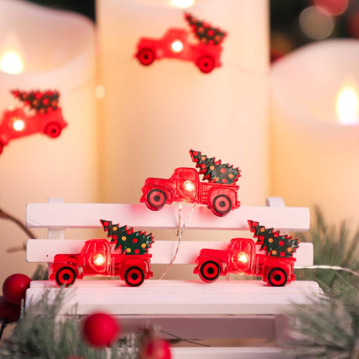 Impress Life Christmas Tree Farmhouse Truck String Lights with Remote