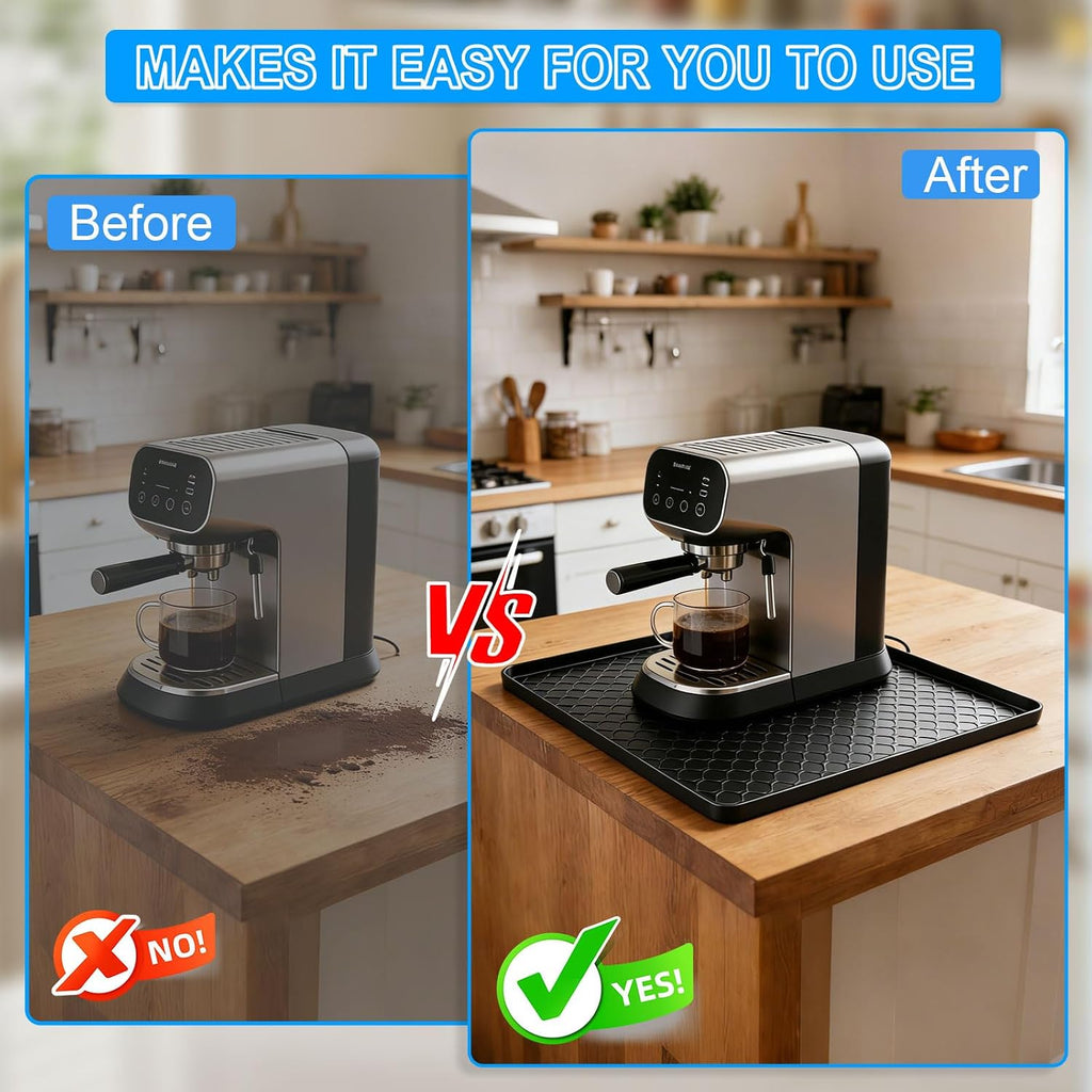 Silicone Mini Fridge Mat Refrigerator Floor Protector Drip Tray with Raised Edges Waterproof Non-Slip Appliance Pad Mini Fridge Mat for Carpet Washing Machine Water Cooler 19.7"x19.7" Black