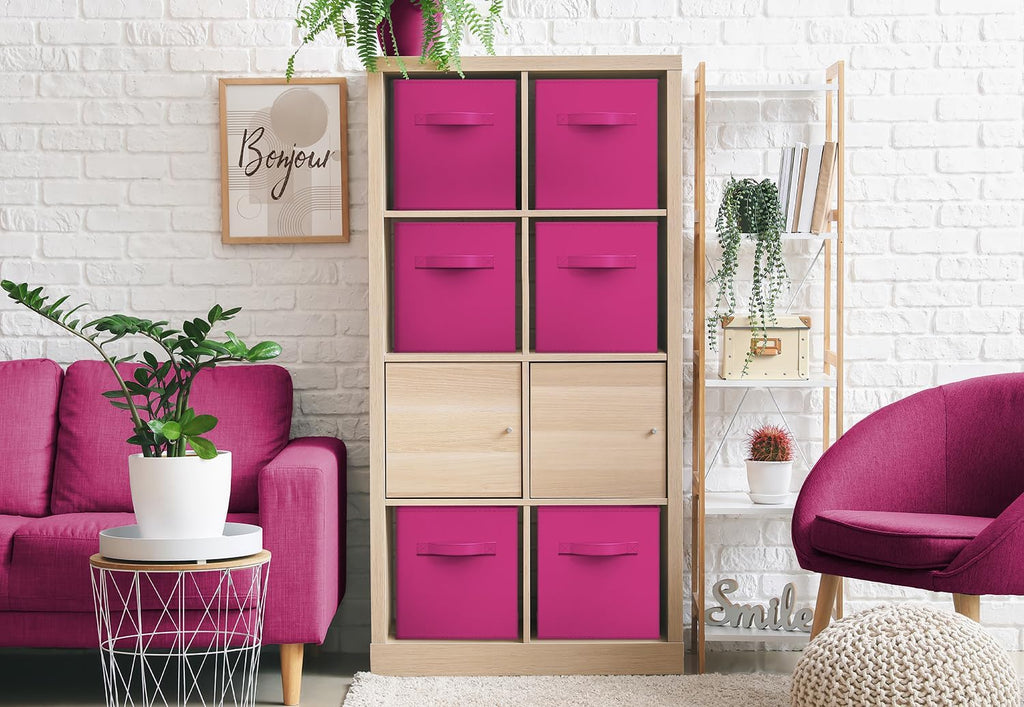 Sorbus Fabric Storage Cubes, 6-Pack Foldable Bins (11 Inch, Pink)