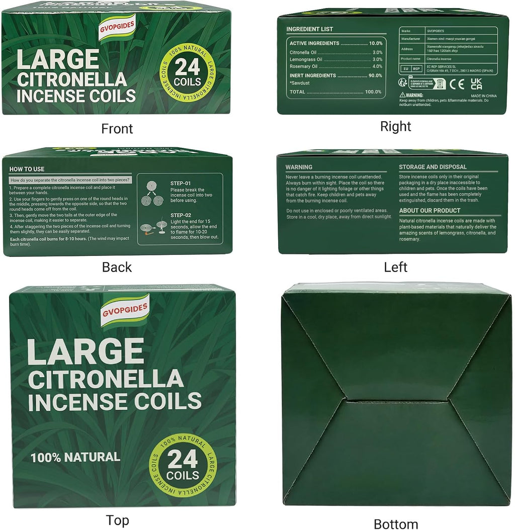 Large Citronella Incense coils and Coil Incense Holder, Made from Natural Plants, Suitable for Outdoor, Living Room, Terrace use (24 Coils and 1 Coil Incense Holder)