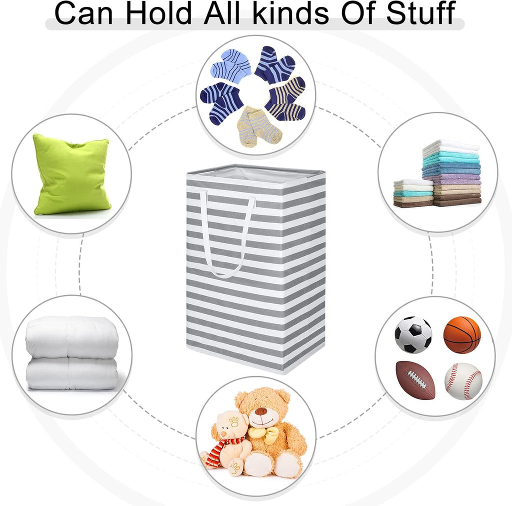 6 Pcs Laundry Hamper 75L Large Collapsible Laundry Baskets Tall Freestanding Waterproof Clothes Hamper Organizer with Easy Carry Handles for Clothes Storage Family Dorm(Gray, White)
