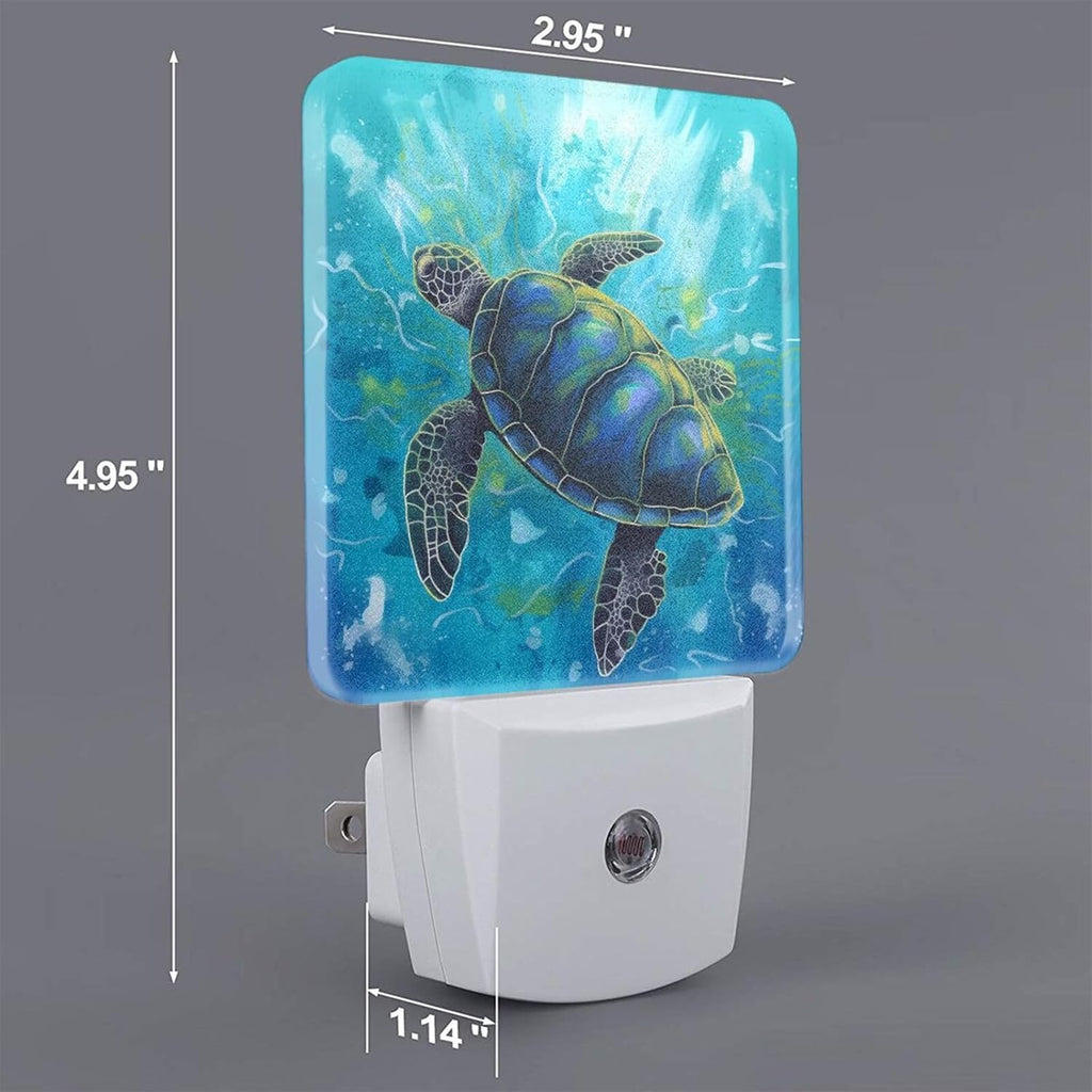 Blue Sea Turtle Ocean Set of 2 Led Night Lights, Night Light Auto Dusk-to-Dawn Sensor Night Lamp Home Decorative for Adult