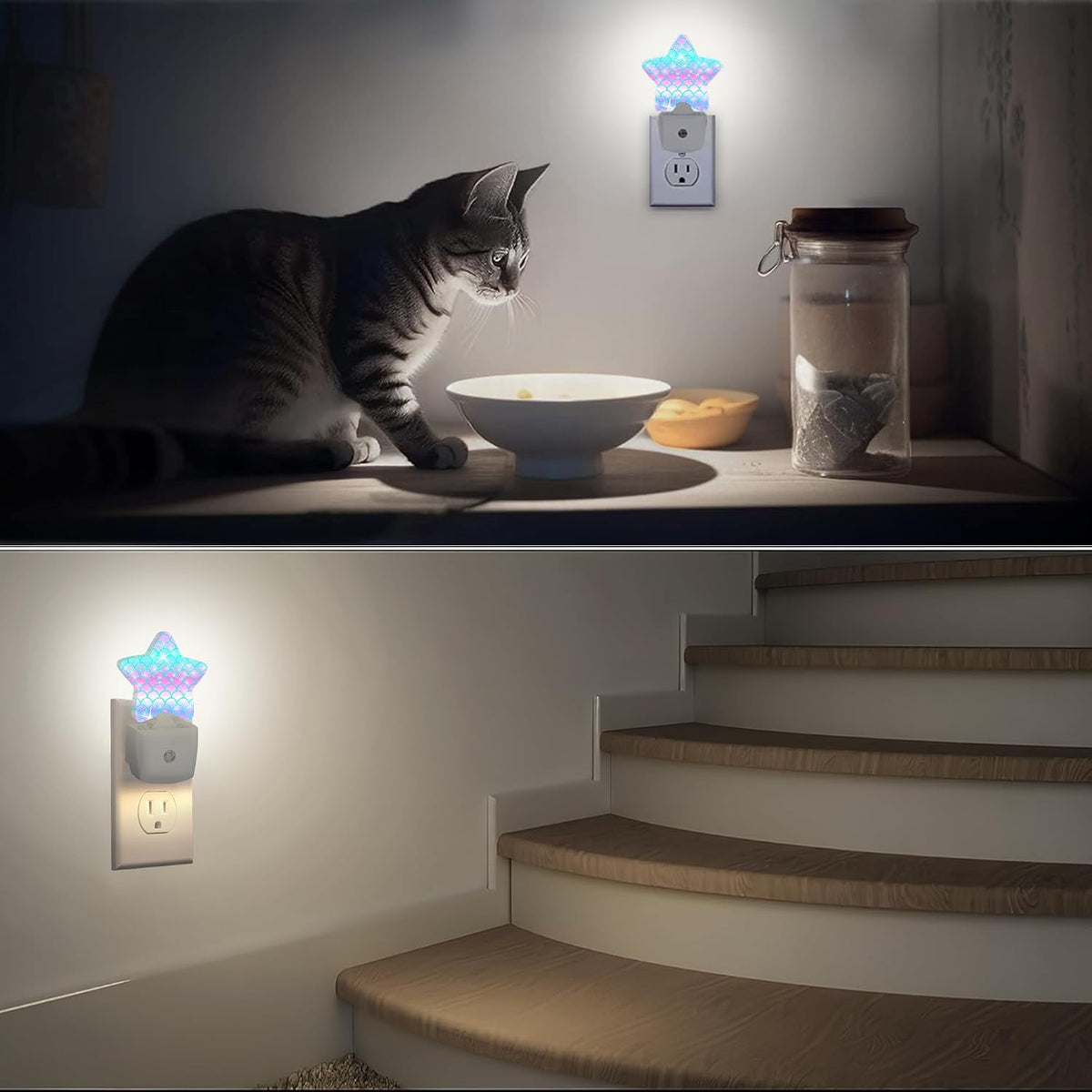 Kawaii Fish Scale Night Light,Dusk to Dawn Smart Sensor Nightlight for Bedroom Bathroom Kitchen Hallway Stairs Hallway,Plug-in,Energy Efficient Decor Desk Lamp Gifts
