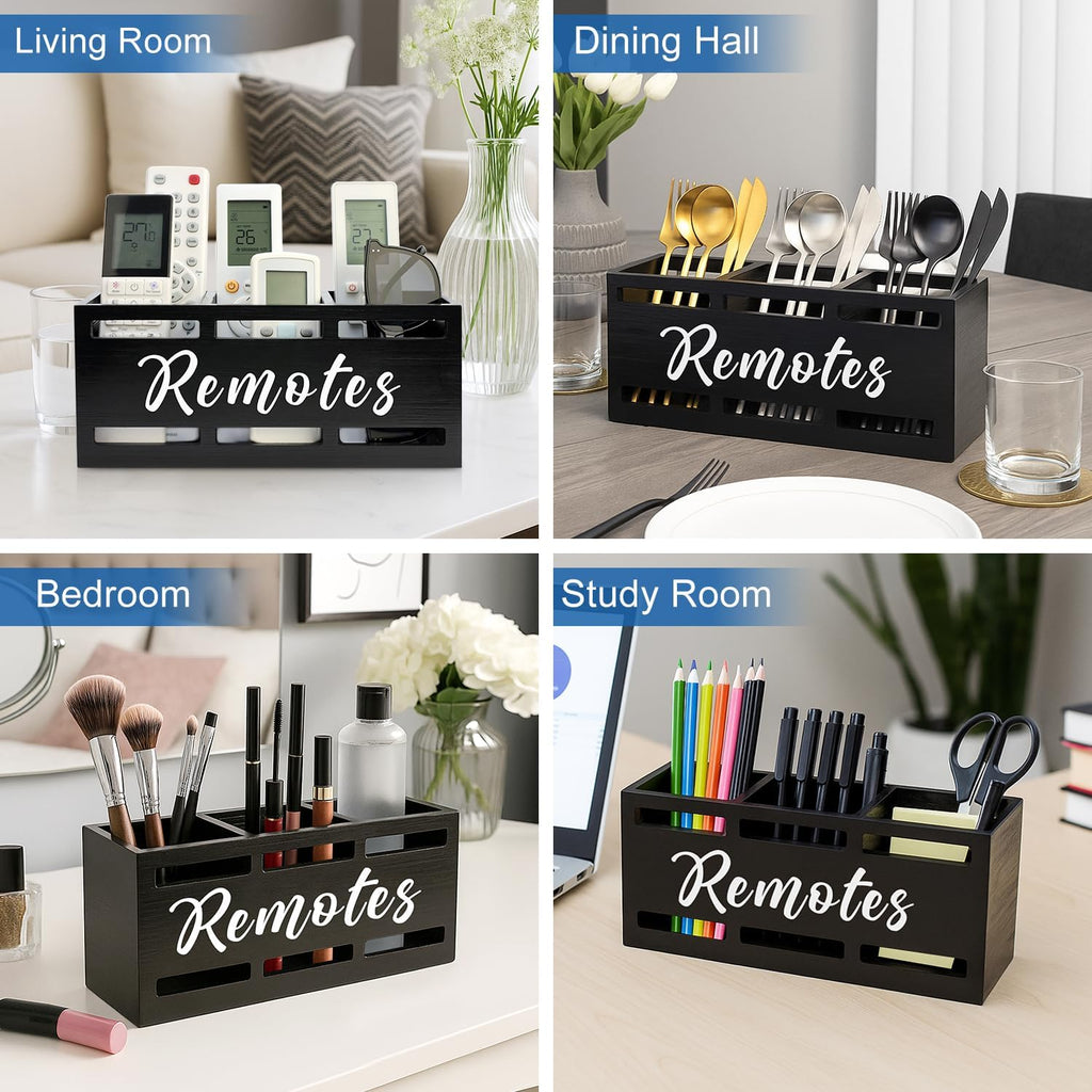 Wood Black TV Remote Organizer Wall Mount Remote Control Holders for Table