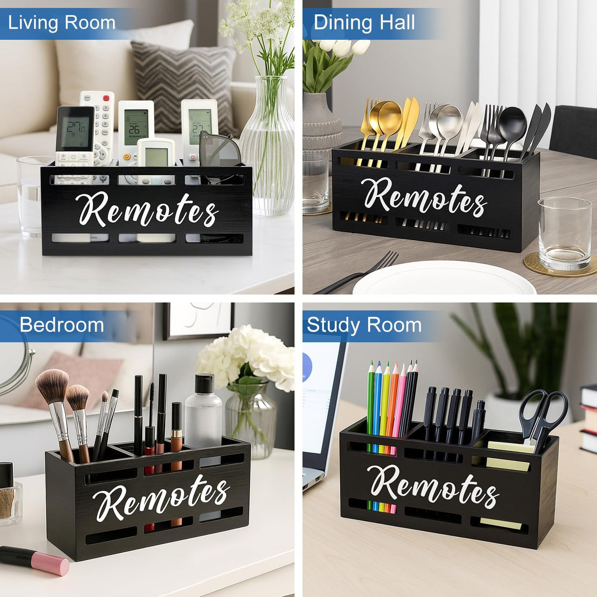 Wood Black TV Remote Organizer Wall Mount Remote Control Holders for Table