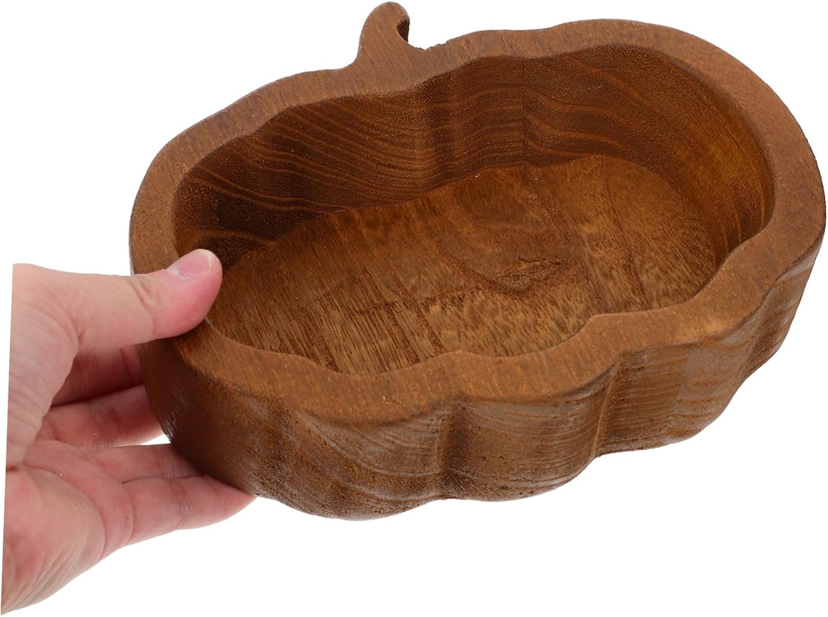 SHOWERORO Pumpkin Shaped Wooden Bowl Compact Food Container for Salad Fruits Desserts Deep for Kitchen Counter Fall Decorations