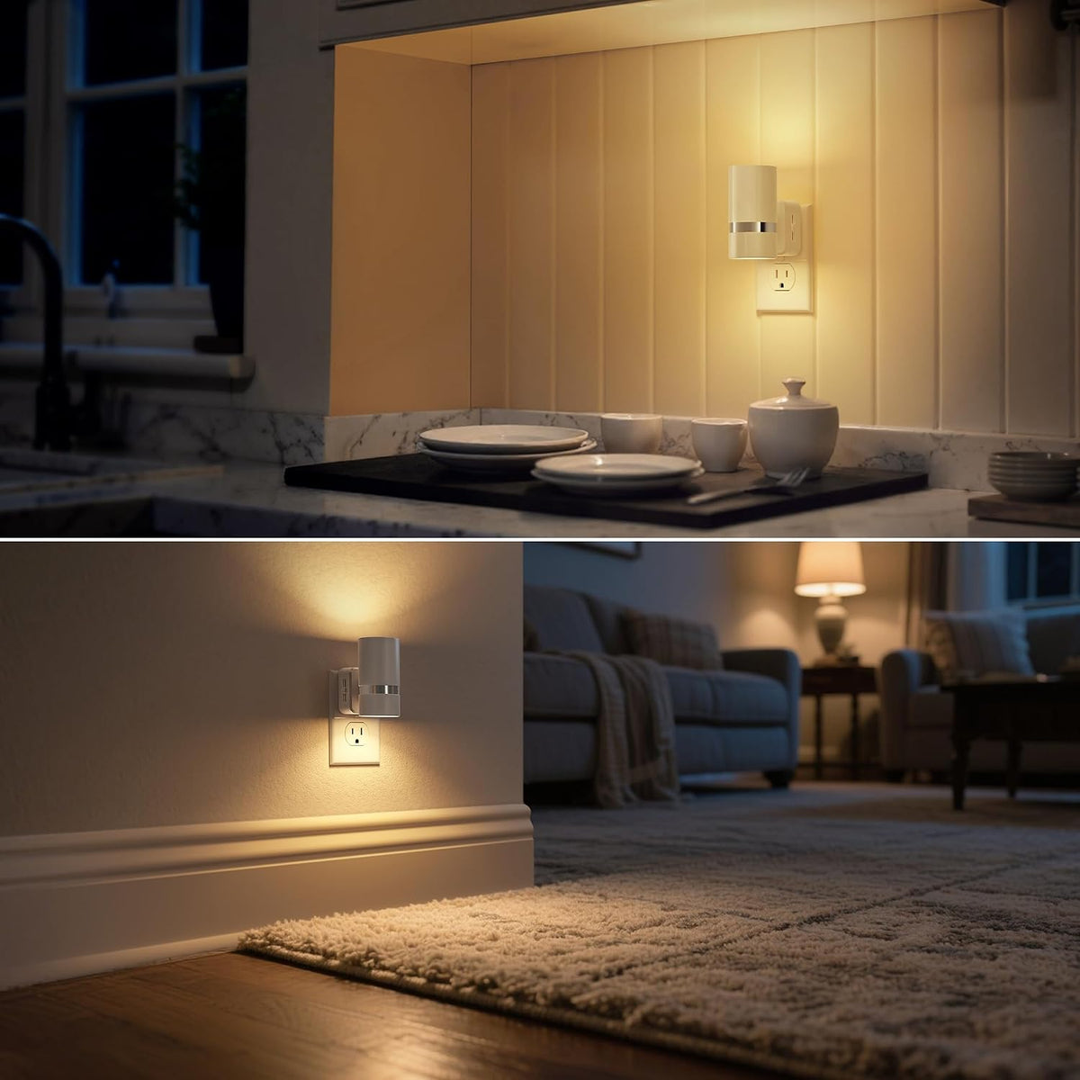 DORESshop LED Night Light 2 Pack, White Cylinder Dimmable Night Light