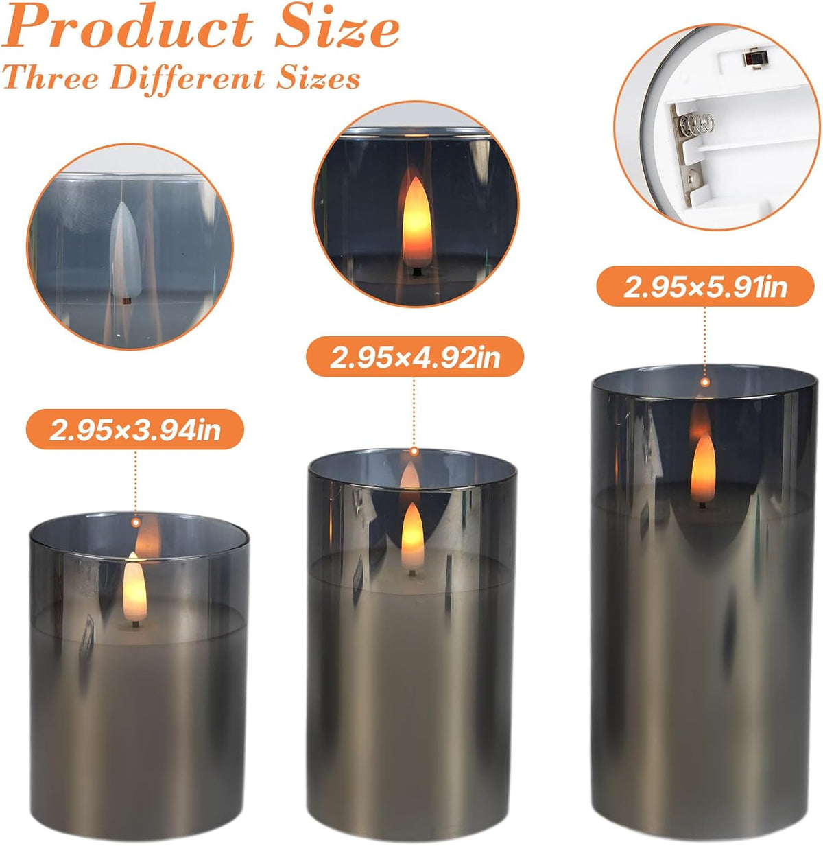 Flameless Glass Candles with Remote, Realistic Wax LED Pillar Candles JL-C3