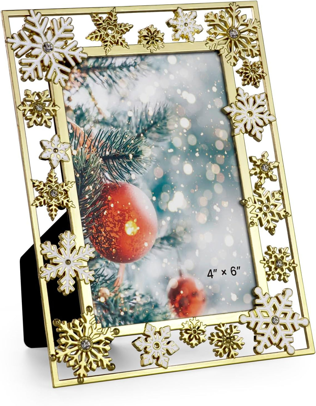 GUOER Christmas Decorations Photo Frame 4x6 Inch Snowflake Christmas Metal Photo Display Picture Photo Frames with High Definition Glass Front Gift Ideas Tabletop Home Decorative (Golden)