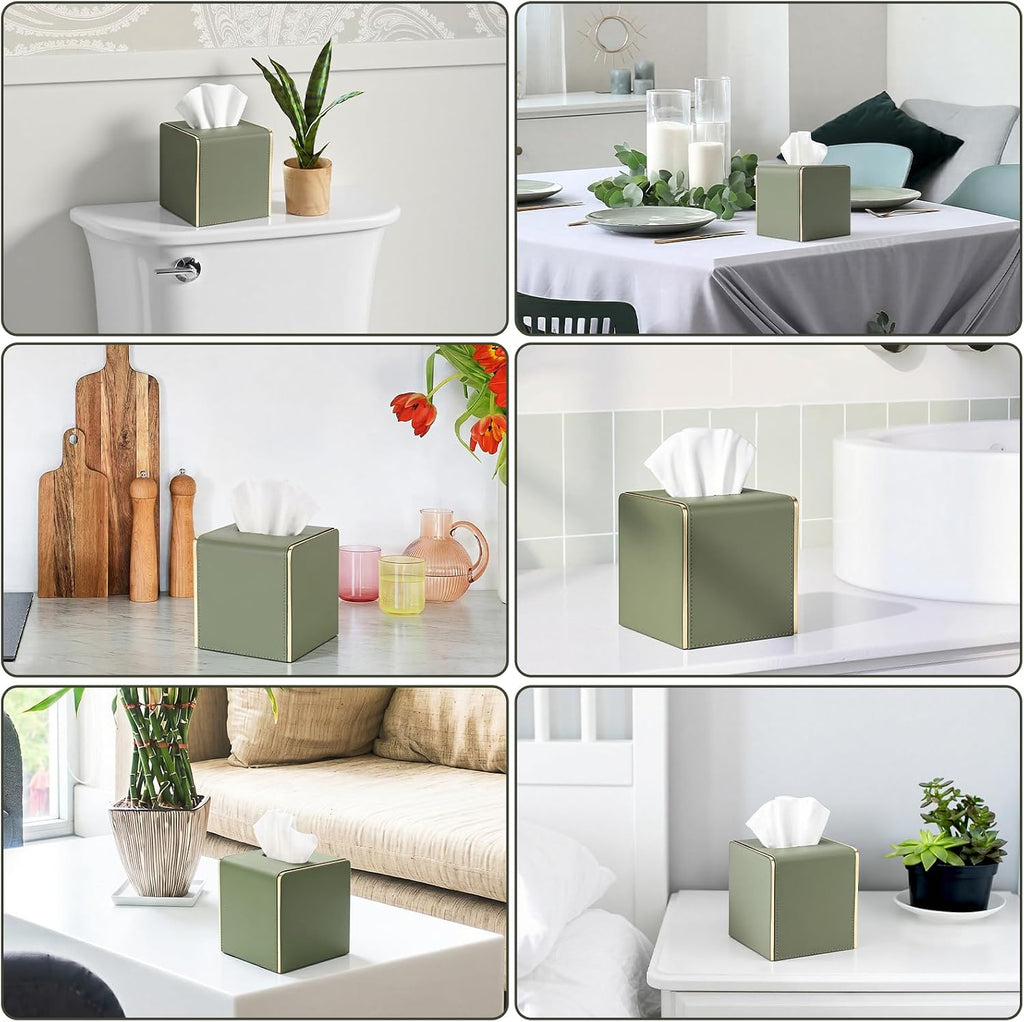 Sumnacon PU Square Tissue Box Cover, Magnetic Bottom, Waterproof,Dark Green